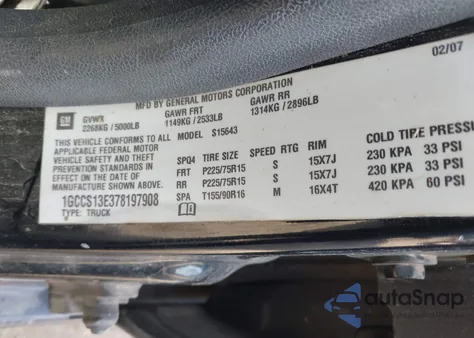 2007 Chevrolet Colorado Lt from USA, damaged, VIN 1GCCS13E378197908